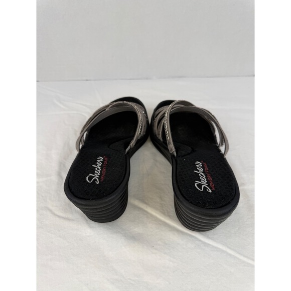 Skechers Womens Pewter Metallic Rhinestone Memory Foam Wedge Sandals Size 9 - Picture 7 of 11